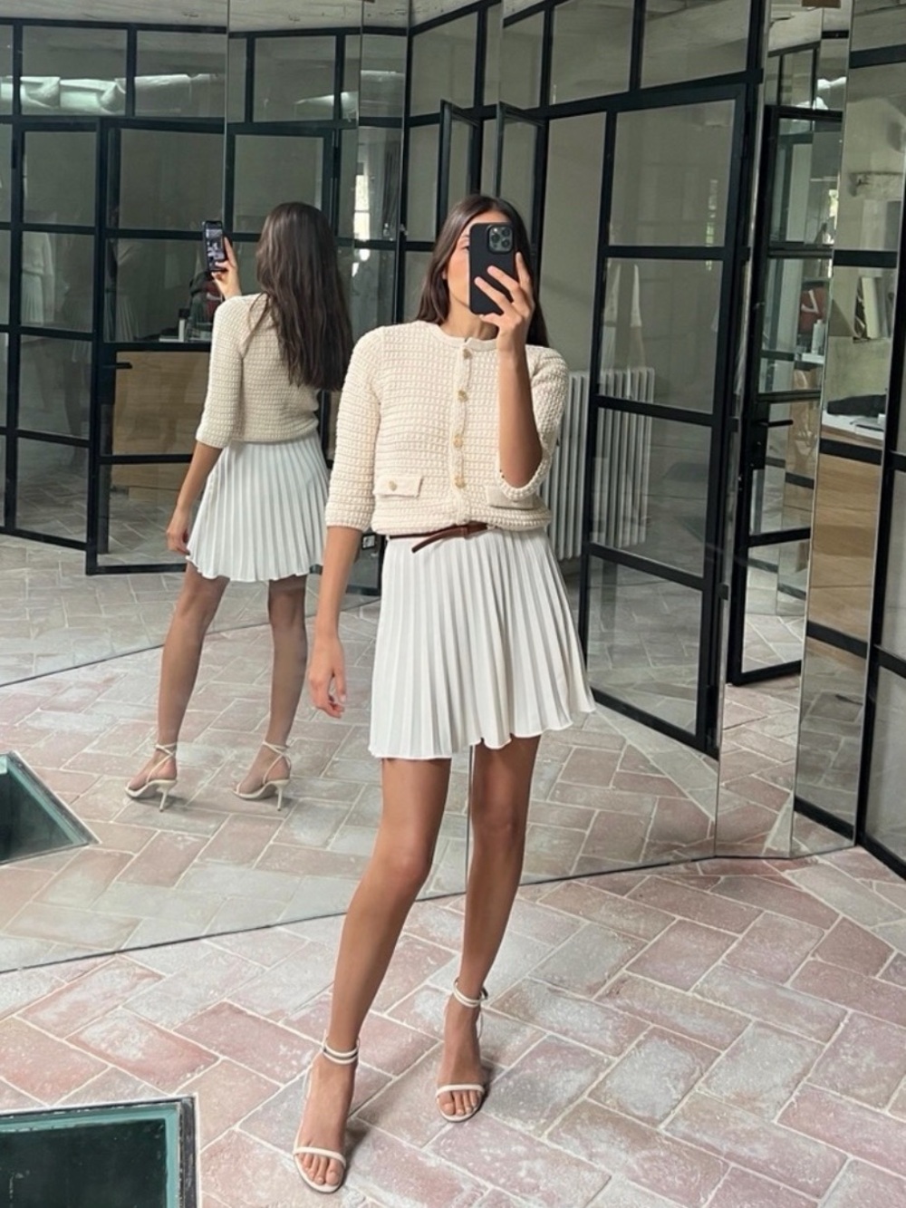 Zara Cream Pleated Mini Skirt